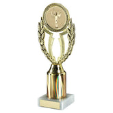 GOLD 'WREATH' HOLDER ASSEMBLED ON MARBLE (2" CEN/2" TUBE) - 8.75in